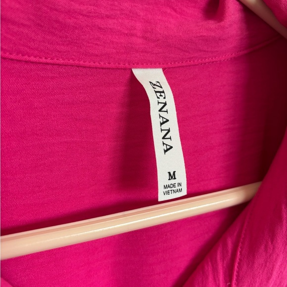 Zenana Woven Airflow Button Down Shirt Pink - Picture 4 of 5